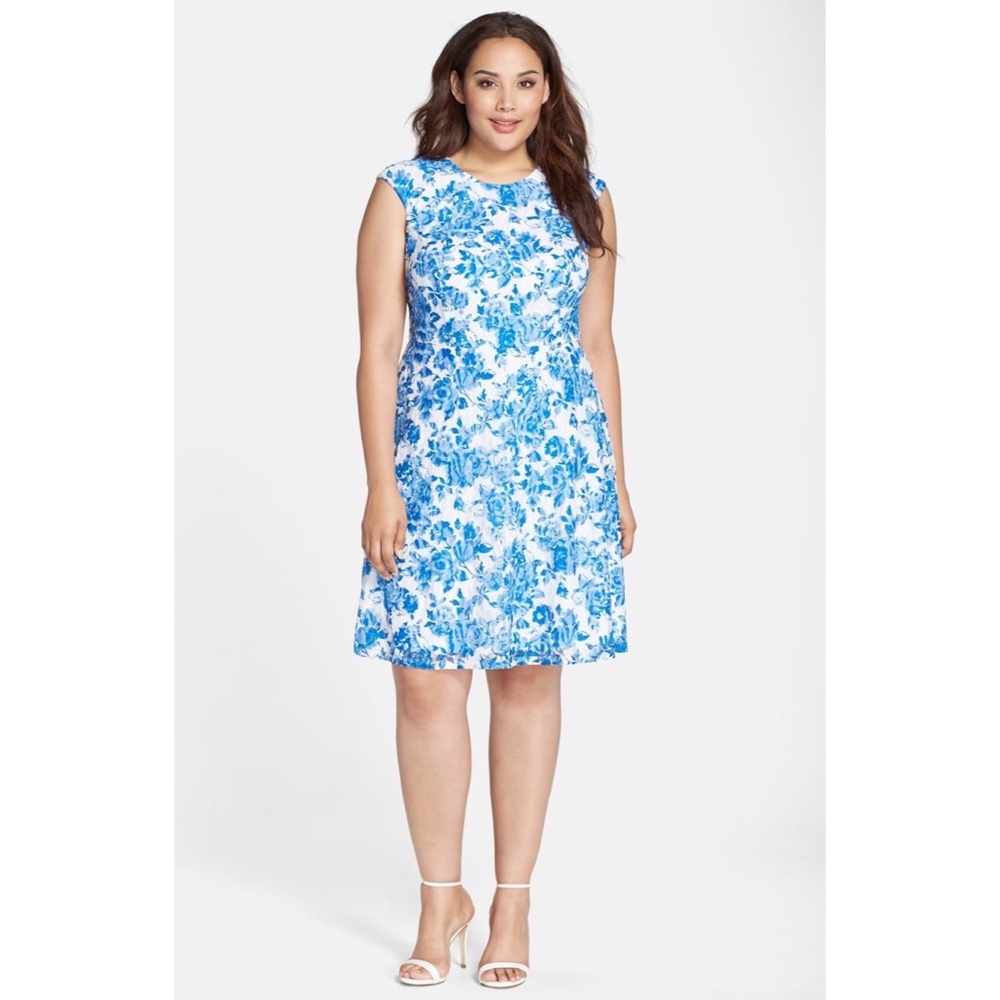 Chetta B Blue Floral Lace Dress